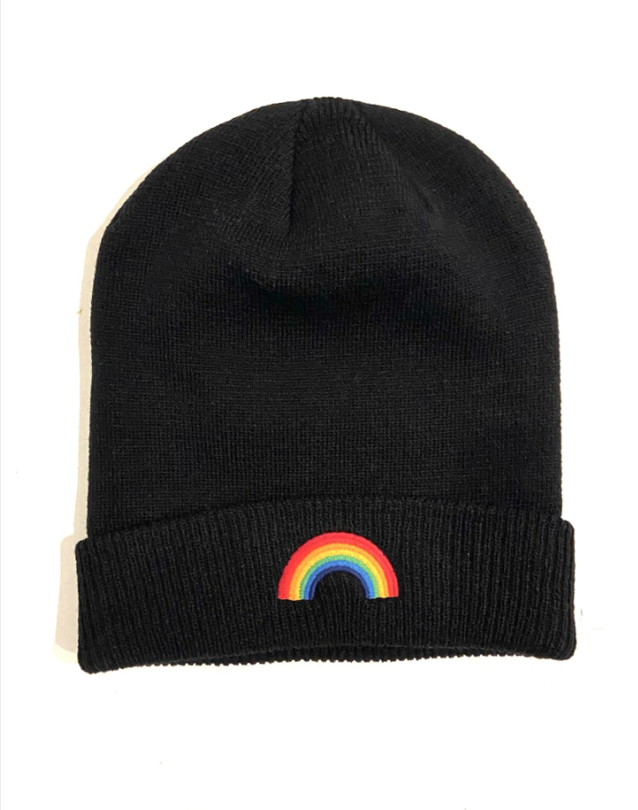 Aviator Nation
Rib Beanie in black with a rainbow logo. logo-pom-rib-beanie-black-  main image 2