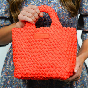 Mini Woven Tote Neon Orange