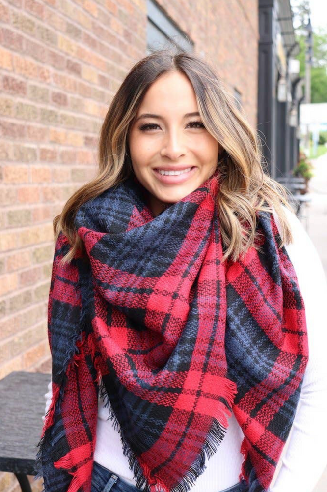 Navy and Red Blanket Scarf