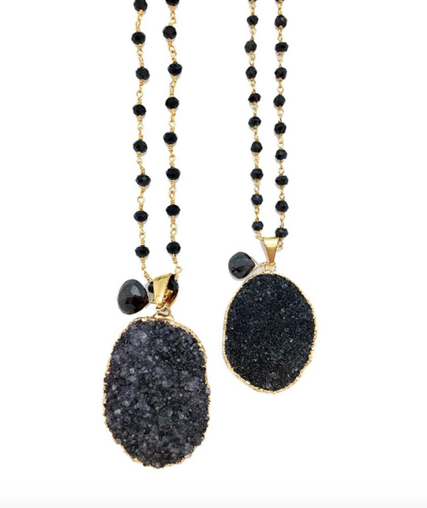 
                
                    Load image into Gallery viewer, Black Onyx Druzy Necklace
                
            